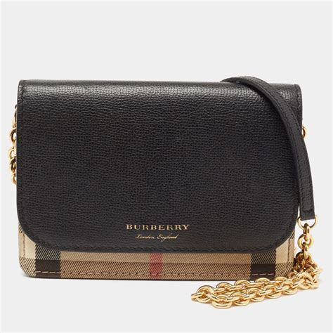 burberry hampshire house check leather black cross body bag|Burberry Check and leather bag.